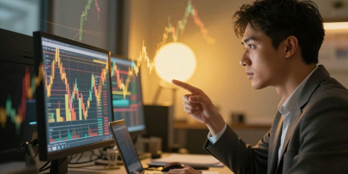 Trader focused on abstract market visualization | JustPicked Trader focused on abstract market visualization