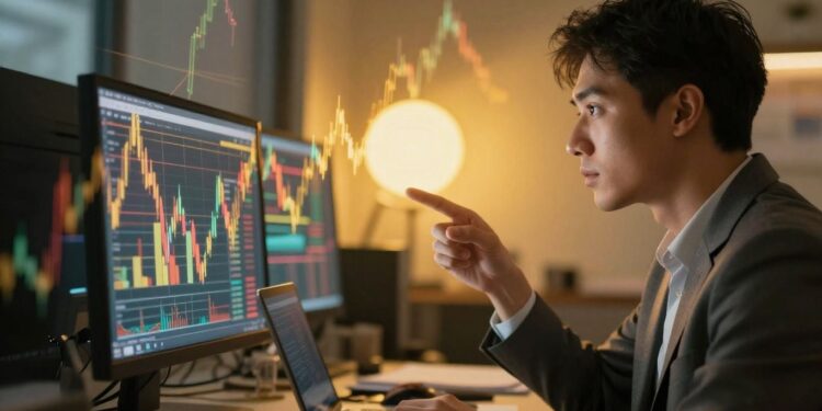 Trader focused on abstract market visualization