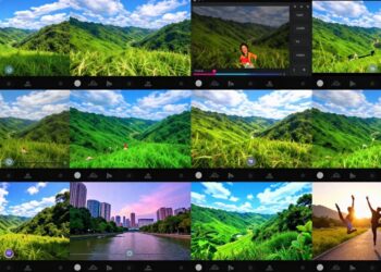 Collage of video clips and editing app interfaces.