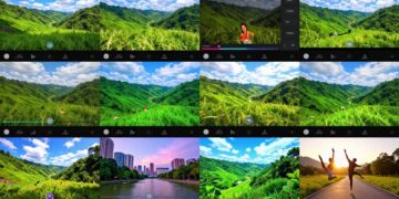 Collage of video clips and editing app interfaces.