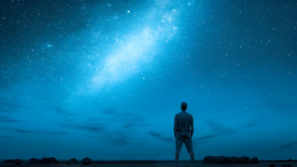 Person Stargazing Under a Starry Night Sky | JustPicked Person Stargazing Under a Starry Night Sky