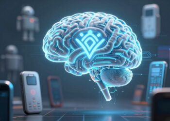Advanced AI brain contrasted with outdated Android phones
