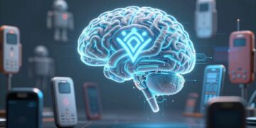 Advanced AI brain contrasted with outdated Android phones