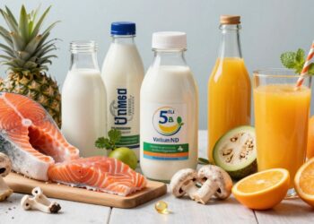 Assortment of Vitamin D-rich foods and sunlight.