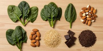 Assortment of magnesium-rich foods on a table.