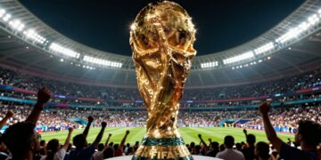FIFA World Cup trophy and cheering fans for 2026 event | JustPicked FIFA World Cup trophy and cheering fans for 2026 event.