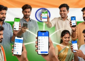 Indian citizens using essential government apps on smartphones.
