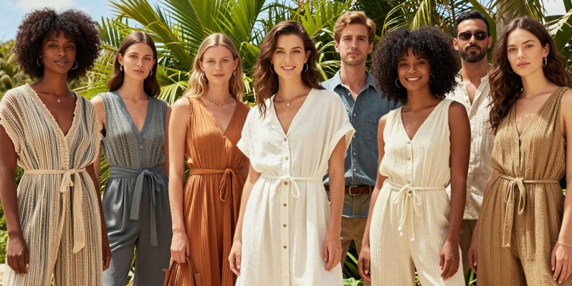 People in sustainable fashion outdoors