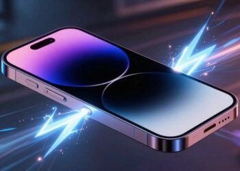 iPhone 17 Pro charging rapidly with a lightning bolt effect.