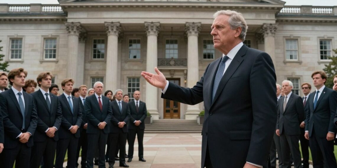 Government official confronting bankers about client drops.